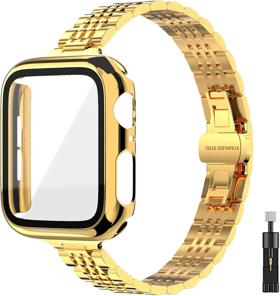 Thin Women Band Compatible with Apple Watch 38mm 40mm 41mmm 42mm 44mm 45mm with Face Cover, Stain... | Amazon (US)