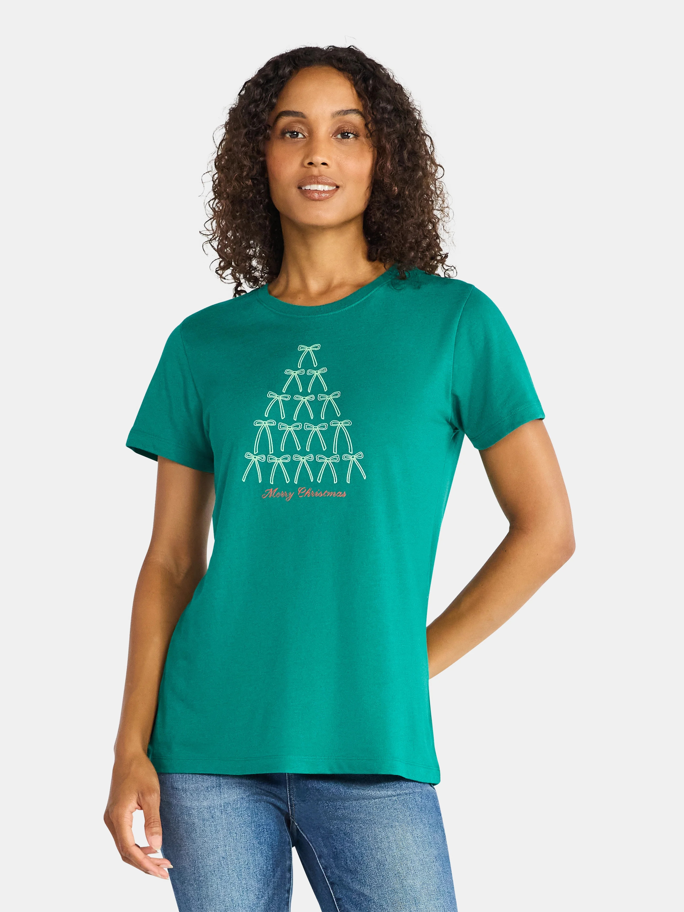 Christmas Women's Bow Tree Graphic Tee from Holiday Time, Sizes S-XXXL | Walmart (US)