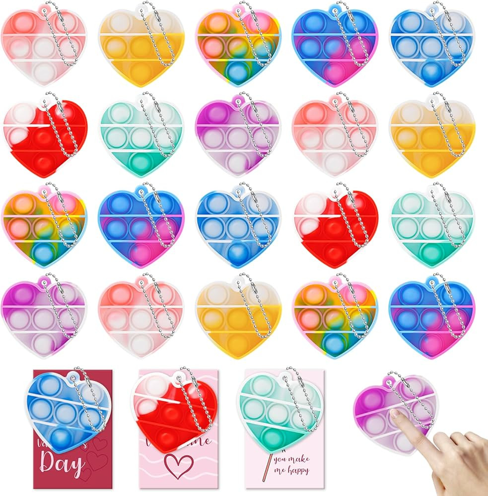 Valentines Day Cards for Kids - 24 Valentine's Day Gifts for Kids Mini Heart Pop Fidget Toys Bulk... | Amazon (US)