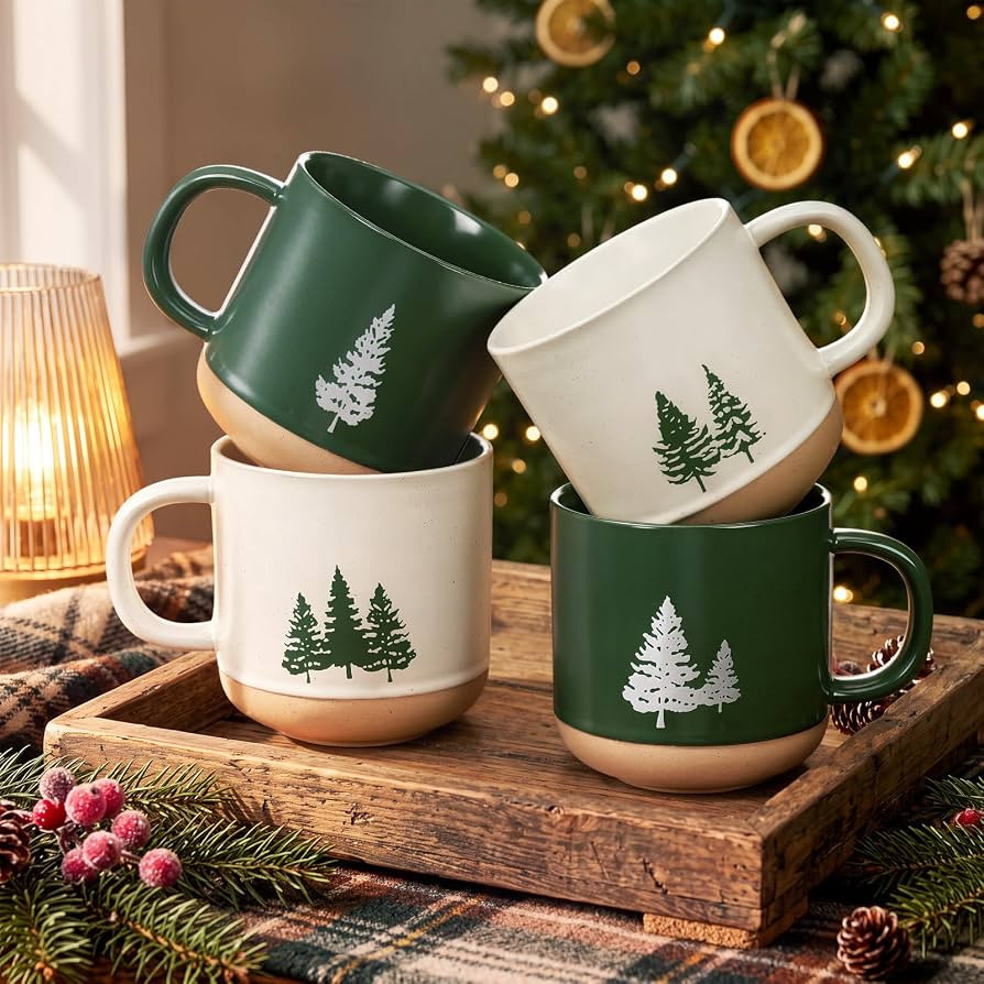 Bokon 4 Pcs Christmas Tree Coffee Mugs 14 oz Holiday Ceramic Espresso Cups | Amazon (US)