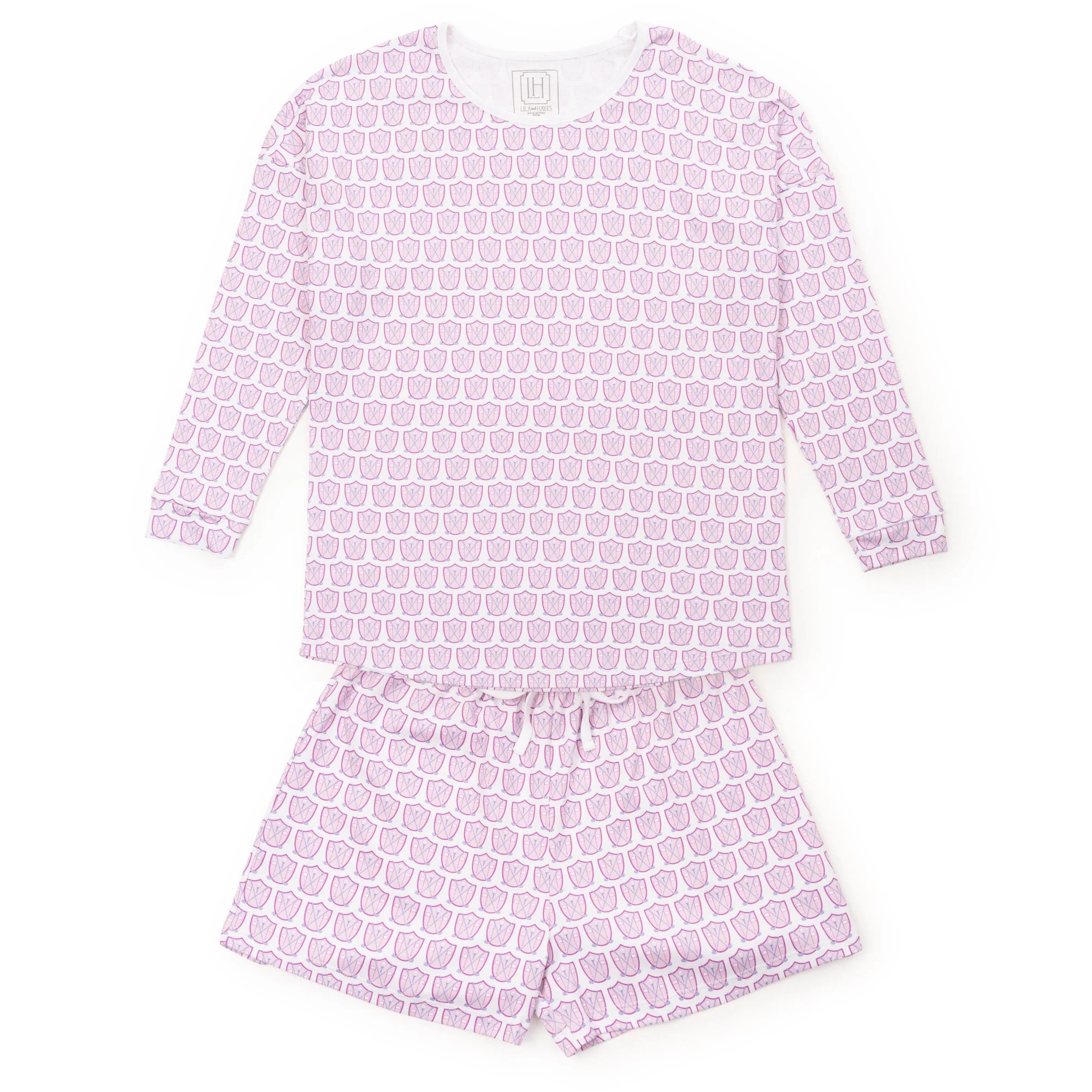 Anna Women's Longsleeve Short Set - Golf Crest Pink | Lila and Hayes
