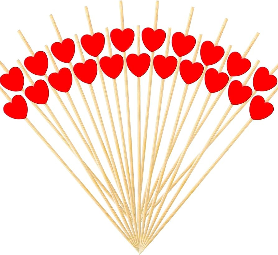 100 PCS Heart Shaped Cocktail Picks Bamboo Sticks, Fancy Toothpicks for Appetizers, Bamboo Skewer... | Amazon (US)
