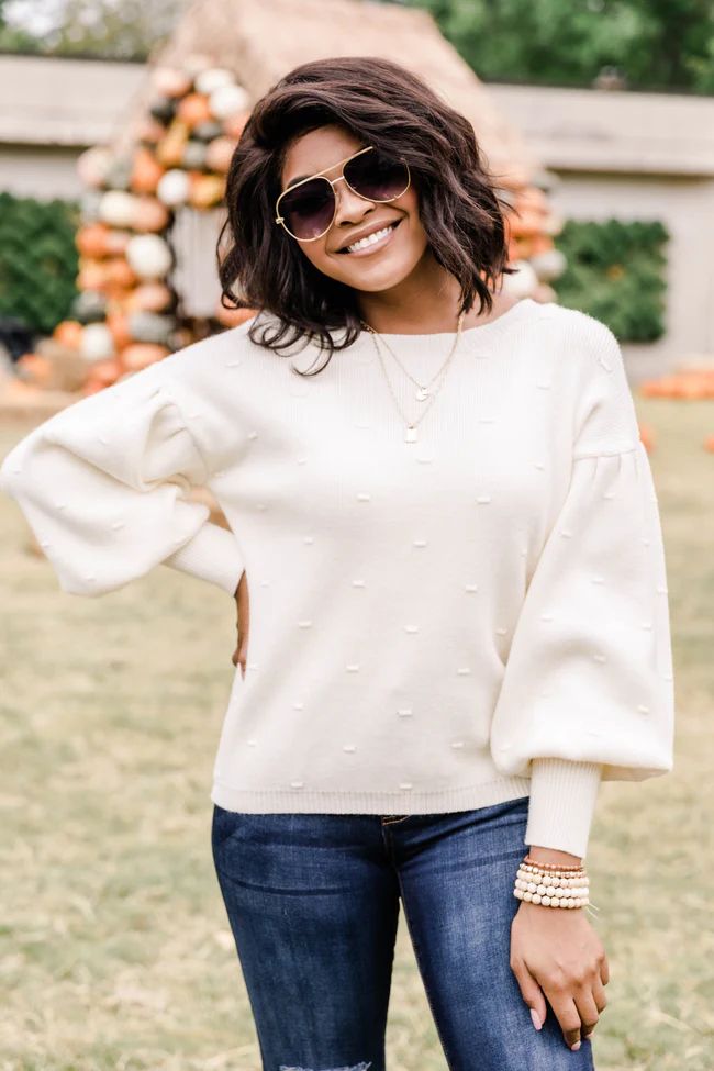 Don't Waste Time Cream Textured Sweater | The Pink Lily Boutique
