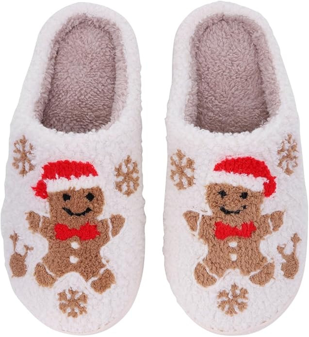 Christmas Slippers for Women Men, Soft Plush Warm House Slippers, Reindeer Santa Claus Cartoon Sl... | Amazon (US)
