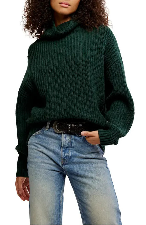 Free People Swim Too Deep Turtleneck Sweater in Deepest Spruce at Nordstrom, Size X-Large | Nordstrom