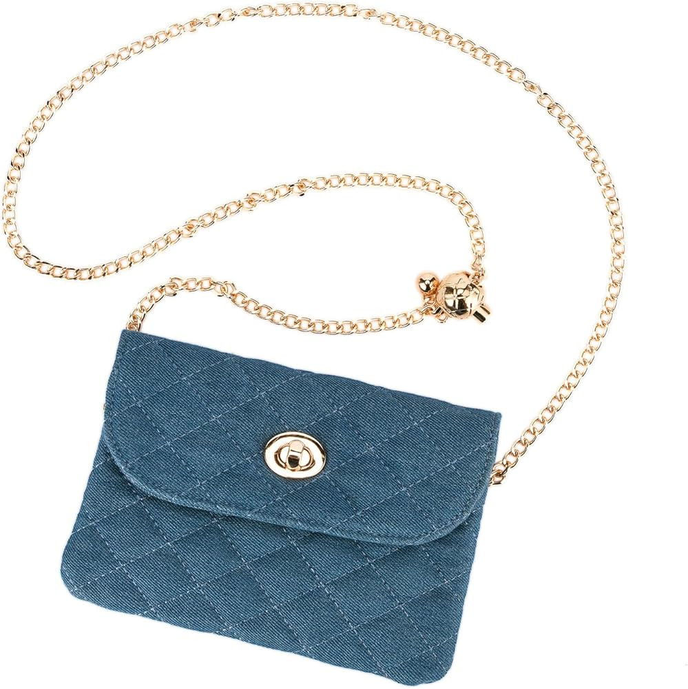 Chain belt bag for women, Fasion denim waist purse cell phone bag for women,Designer Checkered cr... | Amazon (US)