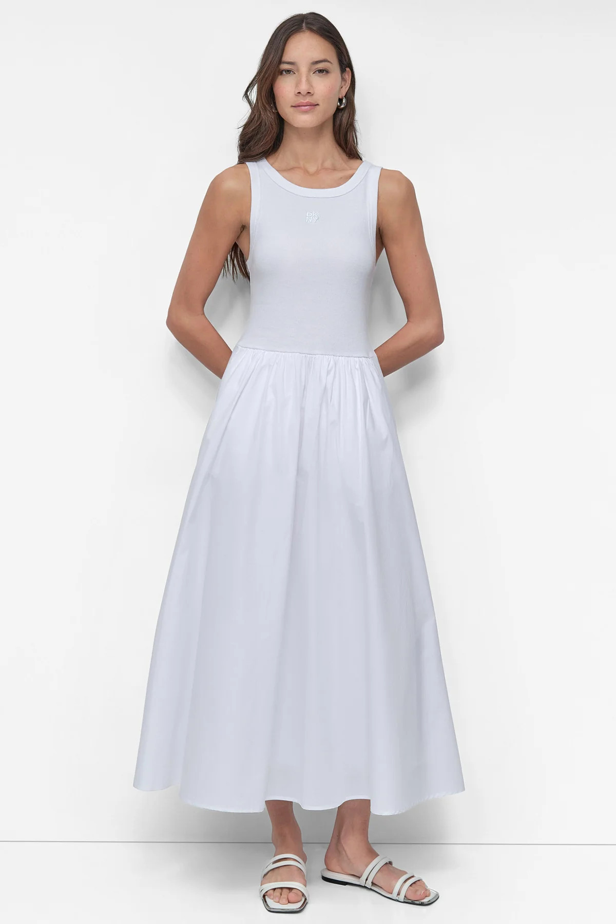 RIB TANK DRESS WITH POPLIN SKIRT | DKNY