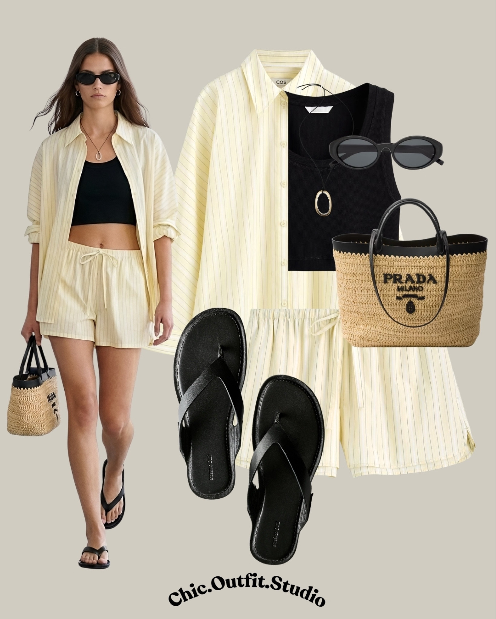 Butter Yellow Co-ord & Prada Raffia Bag

✨A butter yellow striped summer set layered over a black bandeau creates the perfect effortless vacation outfit for warm weather days. Styled with black flip flops and the iconic Prada raffia tote, this look feels relaxed, elevated, and easy to wear for beach walks, coffee runs, city breaks, or casual summer lunches. Lightweight matching sets are one of the easiest ways to look chic in hot weather while staying comfortable.
✨Tags: butter yellow co-ord set, striped summer outfit women, Prada raffia tote outfit, casual chic summer outfit, vacation outfit idea, European summer style, relaxed luxury outfit, matching set outfit women, effortless summer fashion, black flip flop outfit

#LTKsummer #LTKshoes #LTKbag