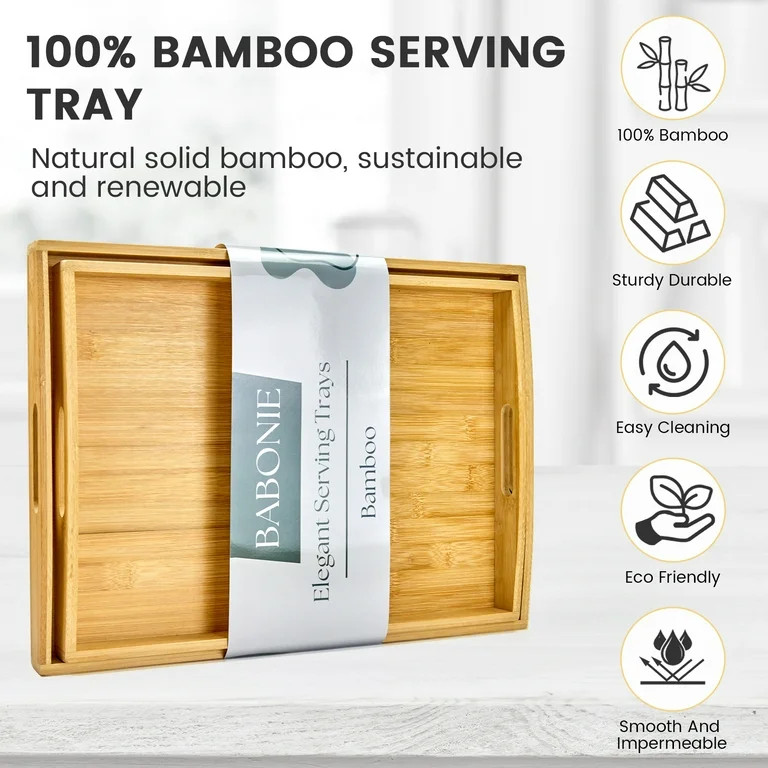 Bamboo Serving Trays Rectangular Natural 2-Pack 17x13 & 16x12 Inches | Walmart (US)
