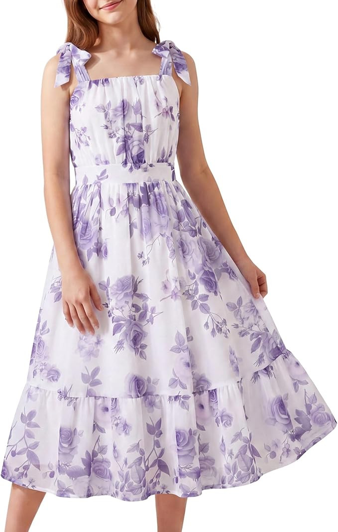 GRACE KARIN Girls Floral Chiffon Dress Summer Hawaiian Beach Vacation Party Wedding Birthday Slee... | Amazon (US)