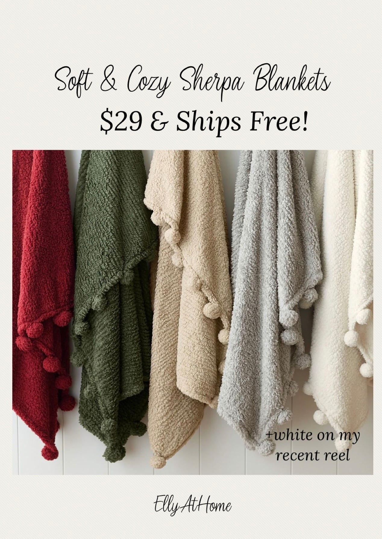 Gift idea! Super soft and cozy Sherpa Pom Pom throw blanket (seen on my recent reel on my shop) on sale $29 and ships free! Pottery Barn 

#LTKHoliday #LTKSaleAlert #LTKHome