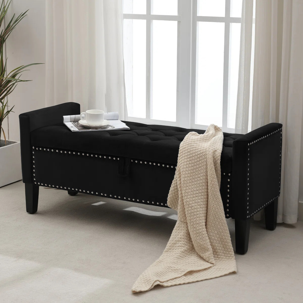 Jeani 45" Wide Velvet Tufted Rectangle Storage Ottoman | Wayfair North America