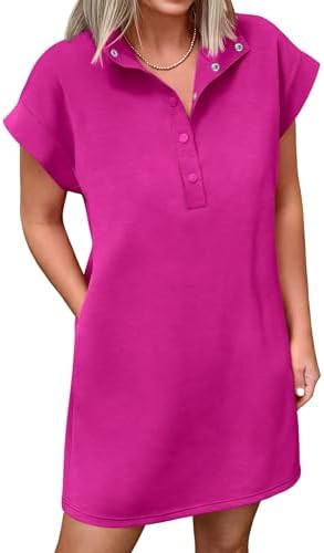ANRABESS Women Summer Shirt Dress Casual Short Sleeve Henley Neck Mini Shift Tunic Dresses 2026 B... | Amazon (US)