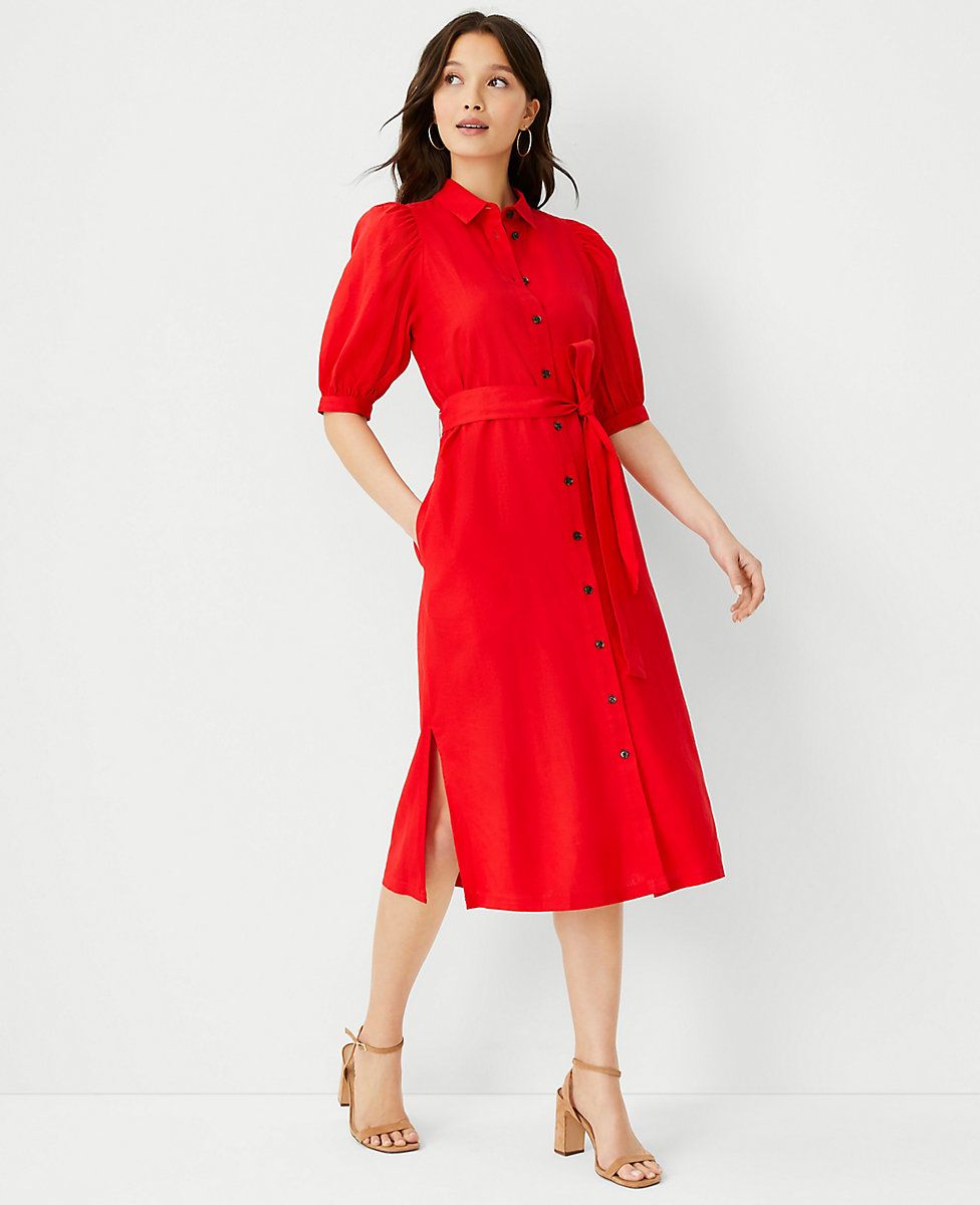 Petite Linen Blend Midi Shirtdress | Ann Taylor (US)