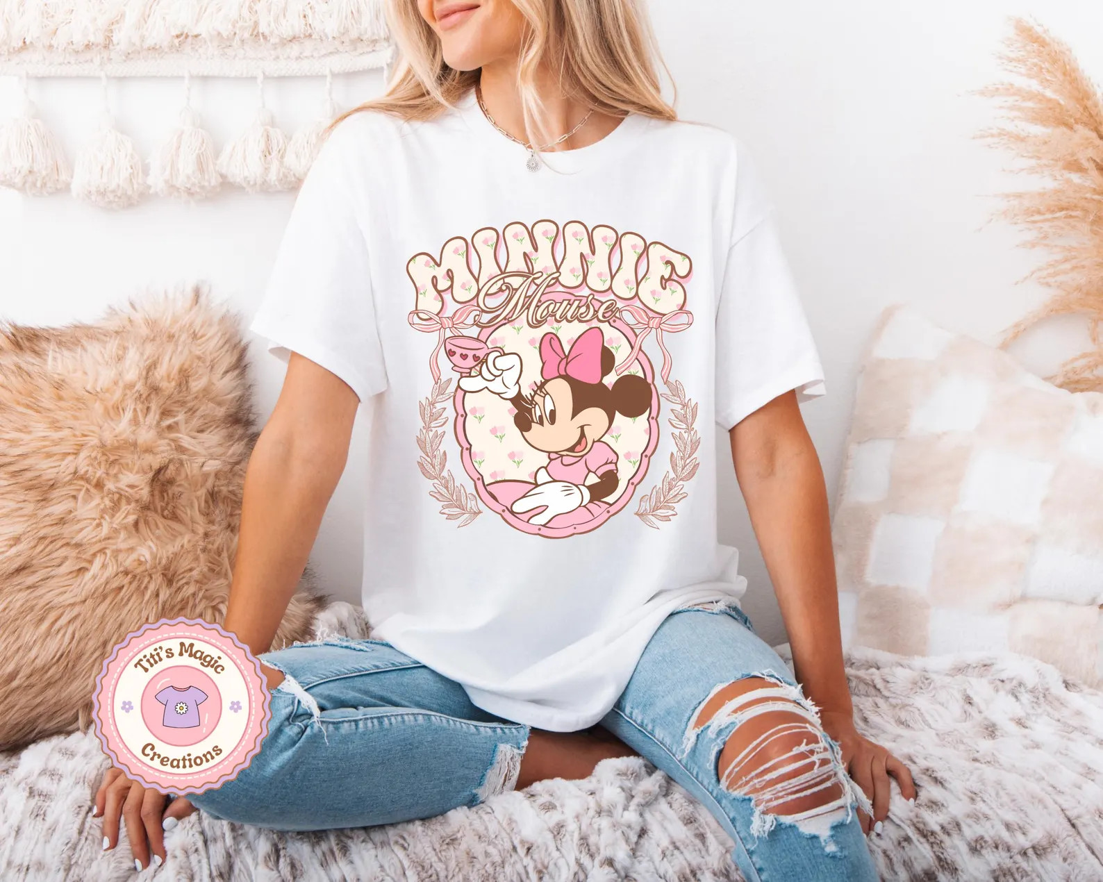 Minnie Mouse Tea Shirt, Minnie Shirt,retro Disney Minnie Mouse Floral, Disneyland Shirt, Disney W... | Etsy (US)