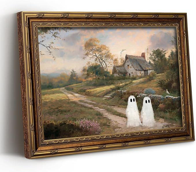 Vintage Gold Framed Halloween Wall Art, Ghost Pictures Wall Decor 8"x10" | Cottagecore Halloween ... | Amazon (US)
