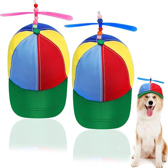 2 Pieces Dog Hats With Funny Propeller Dog Rainbow Helicopter Hat Dog Headwear Propeller Hat for ... | Amazon (US)