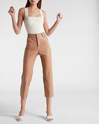Super High Waisted Faux Leather Straight Leg Pant | Express