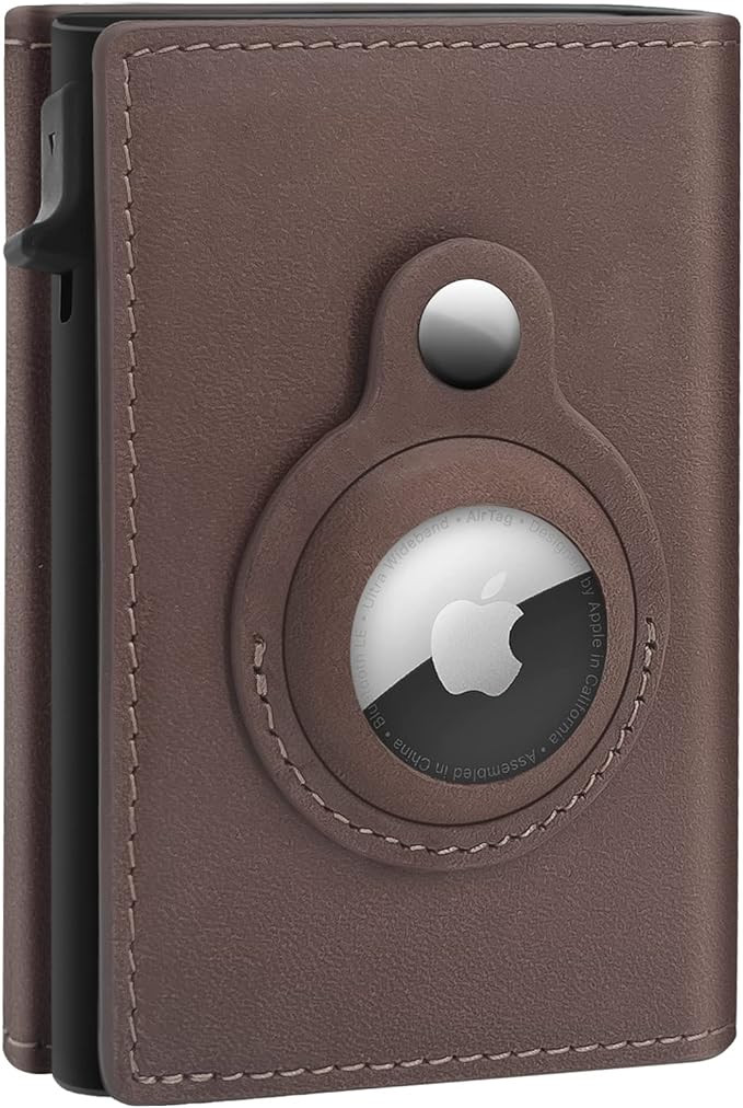 GAOCHALE AirTag Wallet Genuine Leather Air Tag Wallet RFID Technology Credit Card Holder with Min... | Amazon (US)