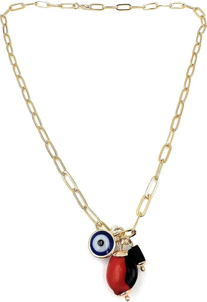 LESLIE BOULES Good Fortune Big Peonia Natural Seed Pendant Necklace 18K Plated Chain Genuine Azab... | Amazon (US)