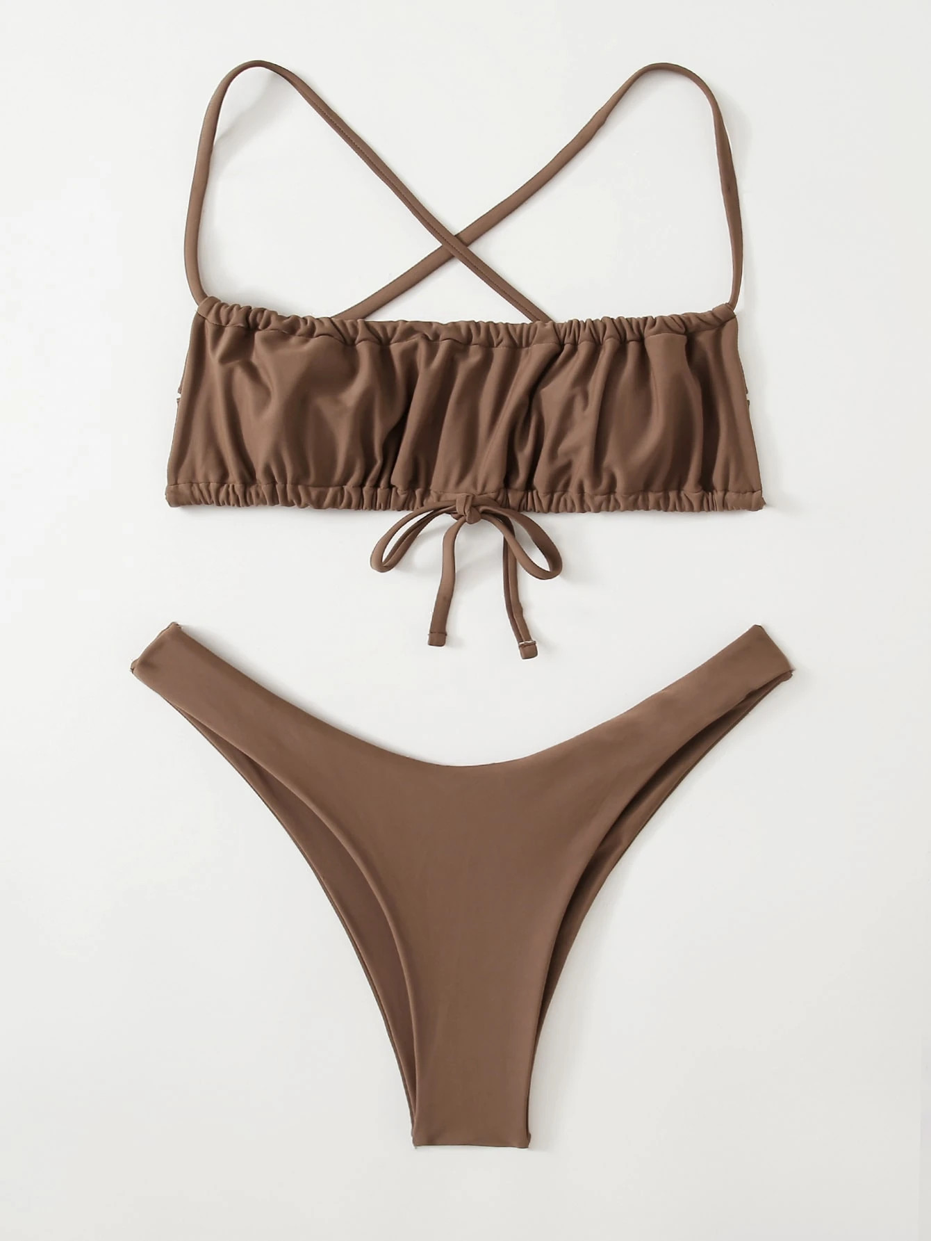 Ruched Bust High Leg Bikini Swimsuit | ROMWE