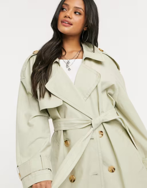 ASOS DESIGN contrast stitch hero trench coat in stone | ASOS (Global)