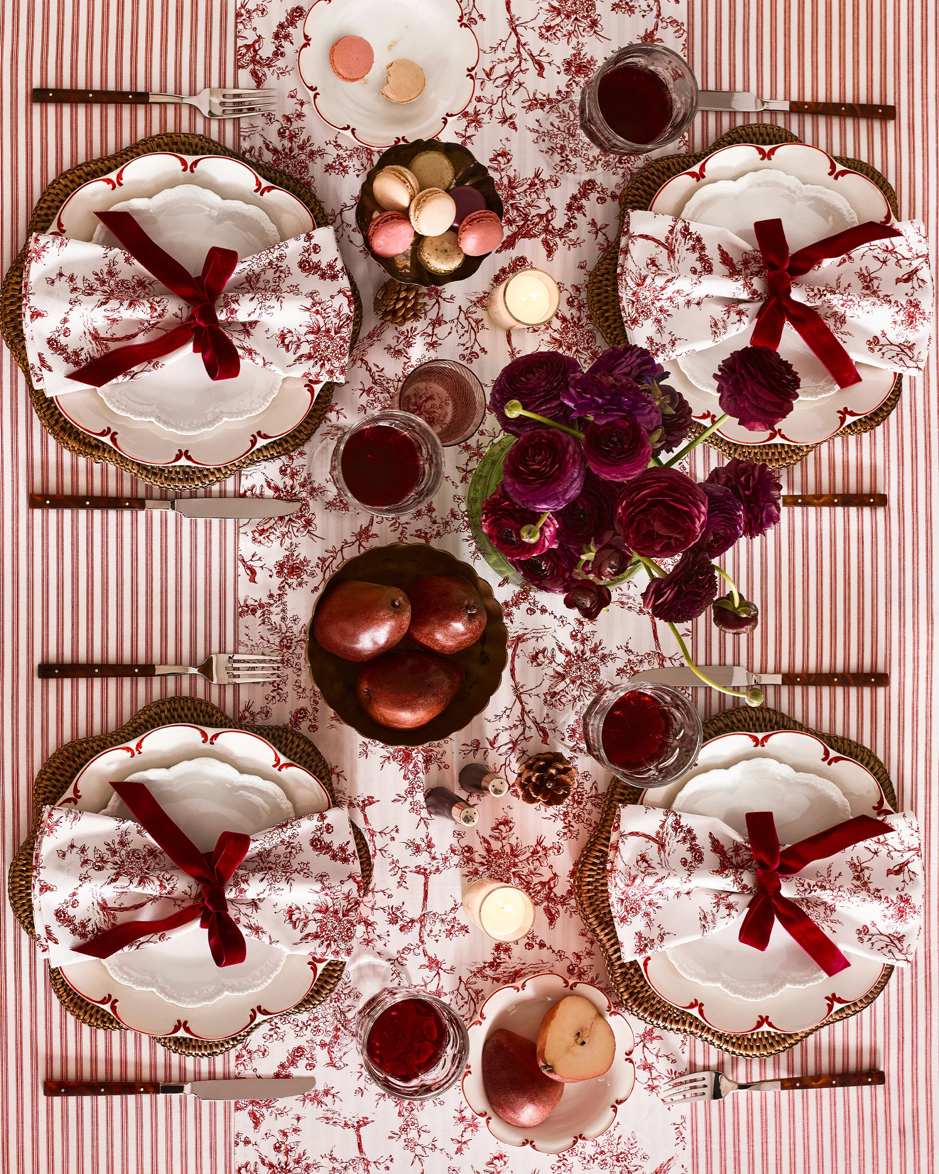 Table Linen Set in Red Timeless Toile & Antique Red Ticking | Petite Plume