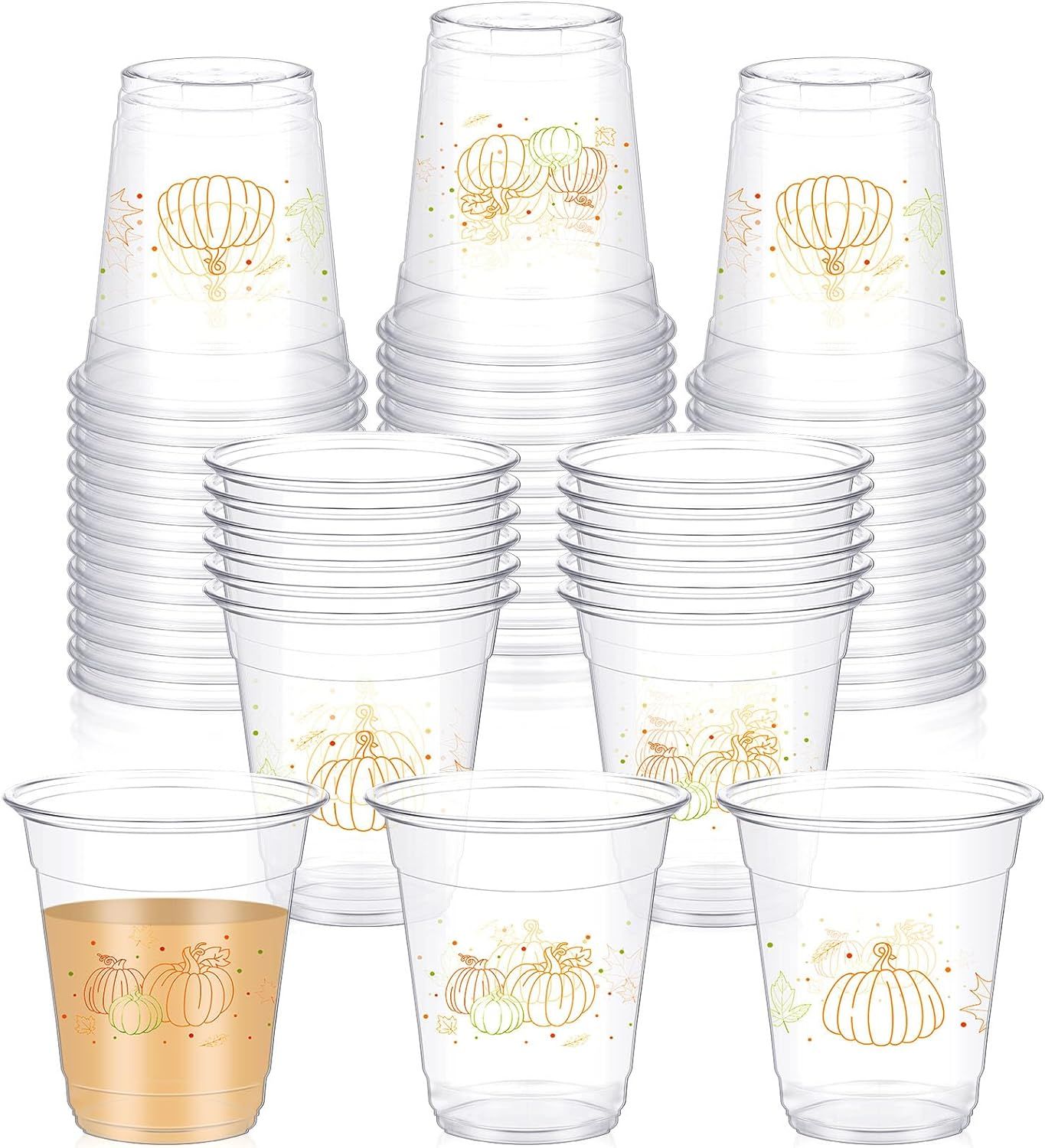 Yaomiao 50 Pcs 12 Oz Fall Party Plastic Cups Bulk Disposable Autumn Clear Plastic Cups Thanksgivi... | Amazon (US)