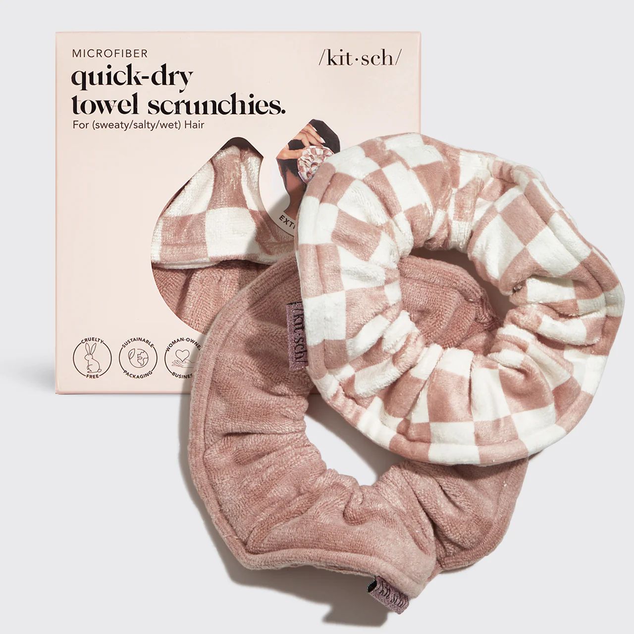 Microfiber Quick-Dry Towel Scrunchies 2pc - Terracotta Checker | Kitsch