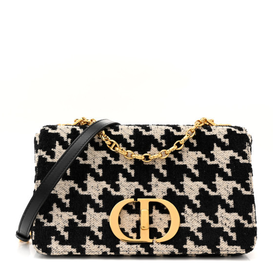 Technical Canvas Macro Houndstooth Medium Caro Bag Black White | FASHIONPHILE (US)