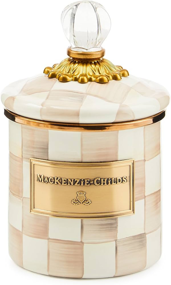 MACKENZIE-CHILDS Demi Enamel Canister, Kitchen Storage Container with Lid, Brown-and-White Mocha ... | Amazon (US)
