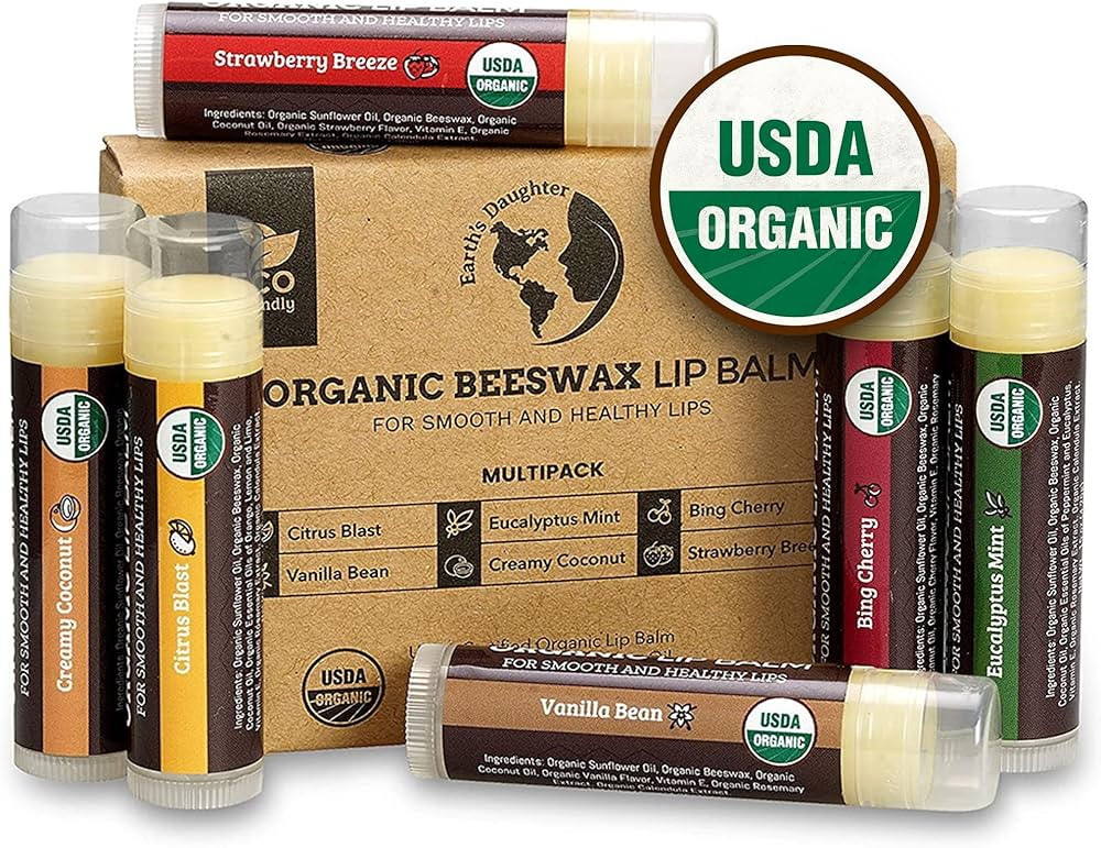 Earth's Daughter USDA Organic Lip Balm 6-Pack - Fruit Flavors, Beeswax, Coconut Oil, Vitamin E - ... | Amazon (US)