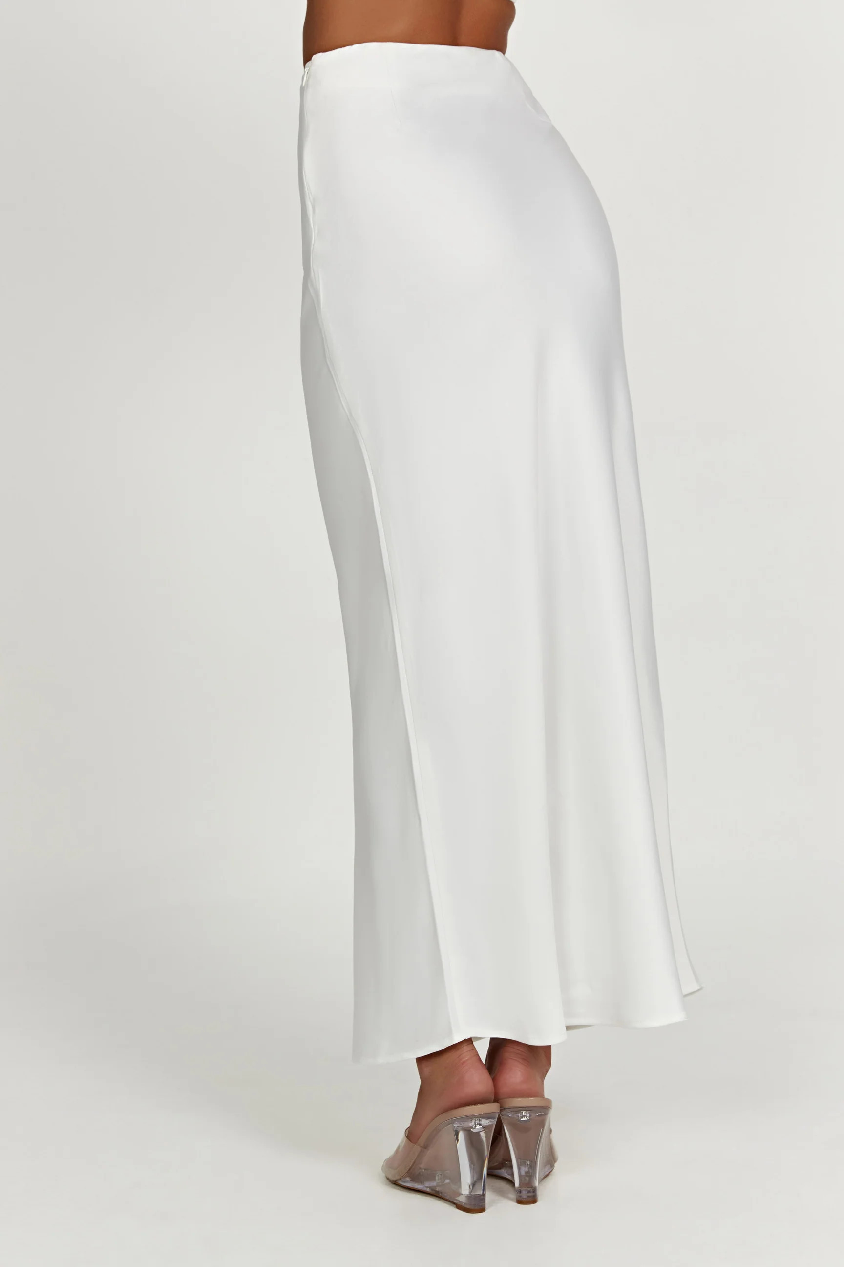 Missy Maxi Satin Skirt - White | MESHKI US