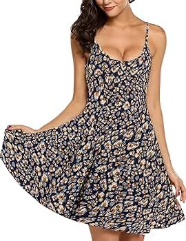 ACEVOG Women's Dress Sleeveless Adjustable Flared Swing Dress Flora Casual Dress Summer Sundress | Amazon (US)