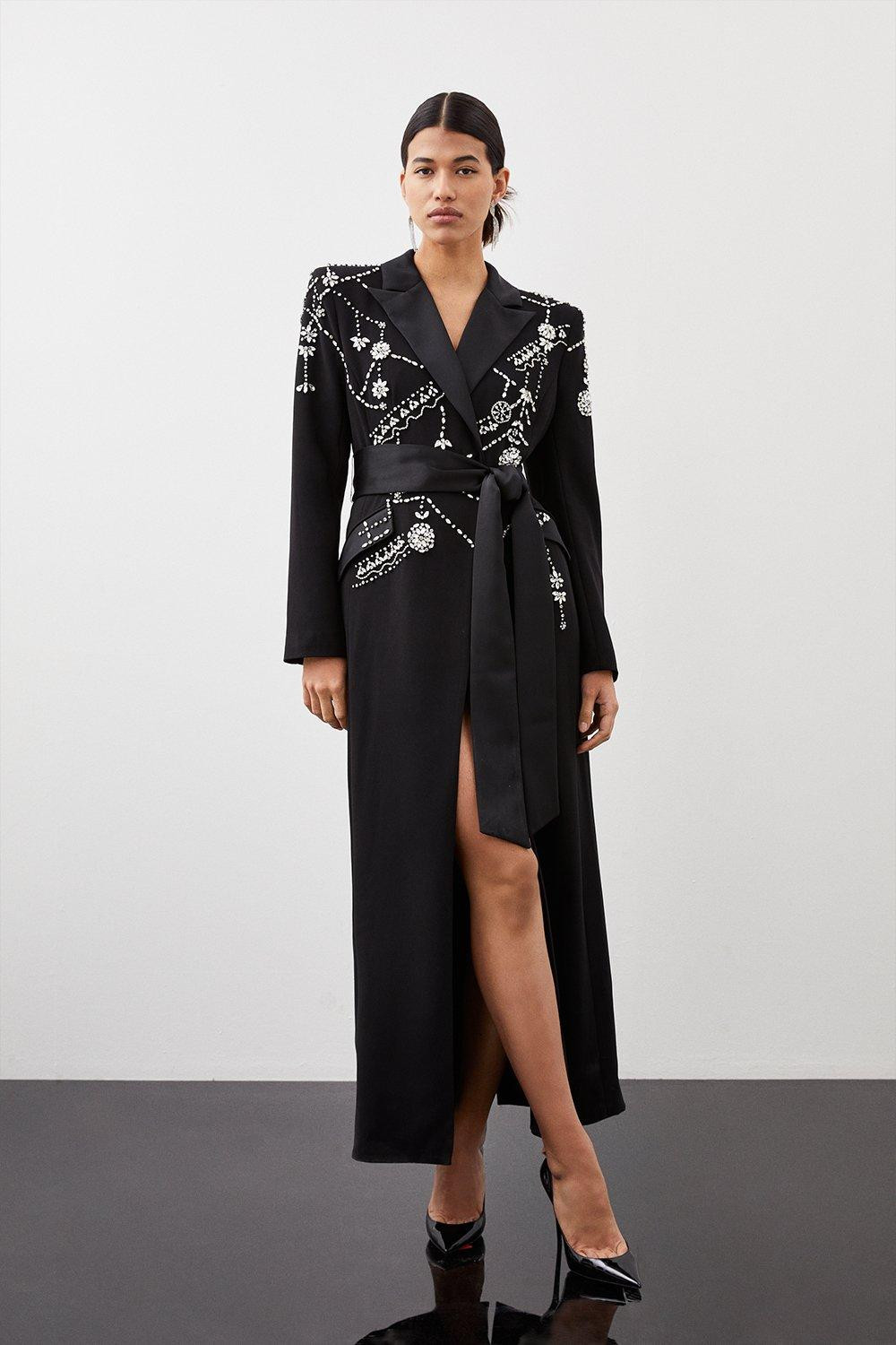Crystal Embellished Woven Midaxi Blazer Dress | Karen Millen UK + IE + DE + NL