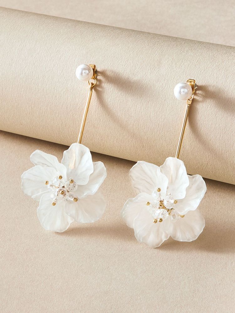 1pair Pearl Decor Floral Drop Earrings | SHEIN