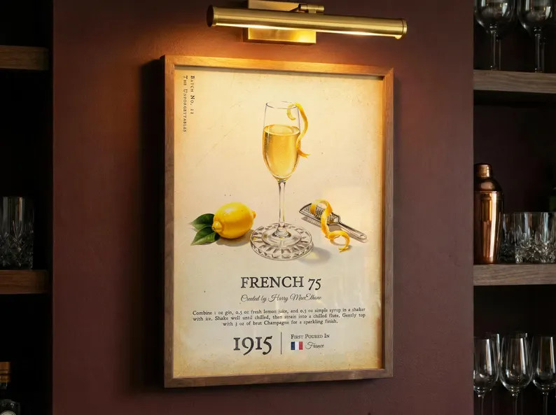 French 75 Cocktail Print, Retro Cocktail Poster, Bar Wall Art, Vintage Bar Cart Art Prints, Franc... | Etsy (Global)