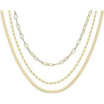 PAVOI 14K Gold Plated Dainty Layering Necklaces for Women | Snake Chain, Curb Link, Paperclip Lay... | Amazon (US)