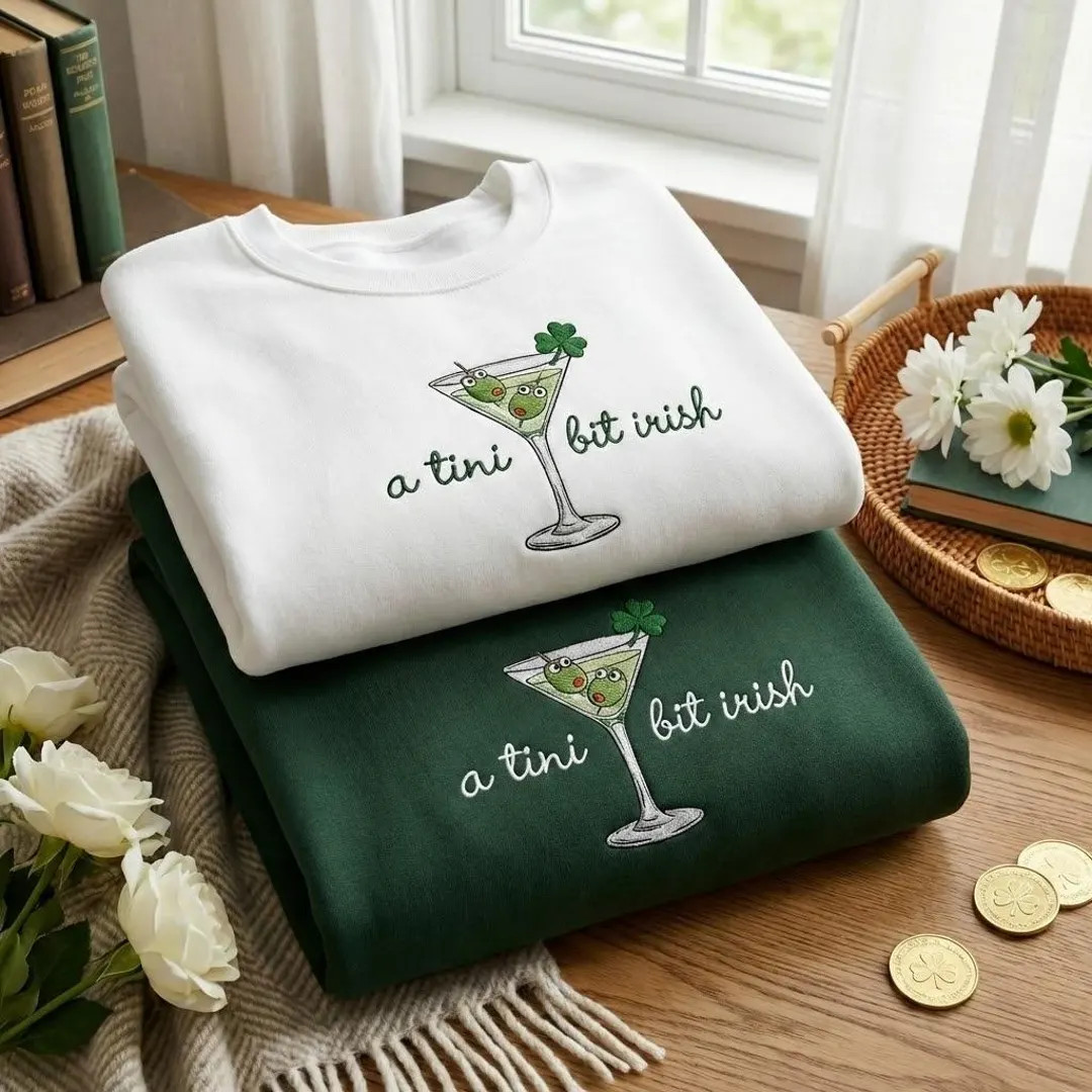 A Tini Bit Irish Embroidered Sweatshirt, St Patricks Day Crewneck, Clover Martini Design, Irish G... | Etsy (US)