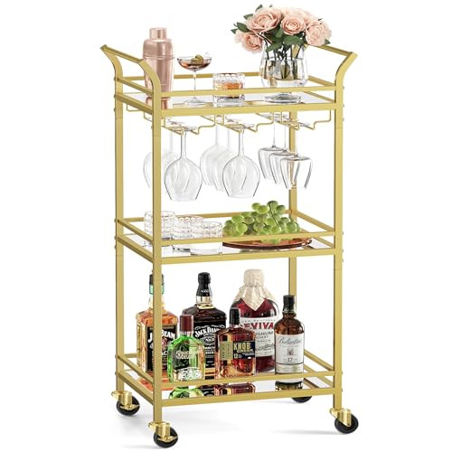 VASAGLE Bar Cart, Home Bar Serving Cart, Small Bar Cart with 3-Tier Shelf, Wine Holders, Glass Ho... | Amazon (US)