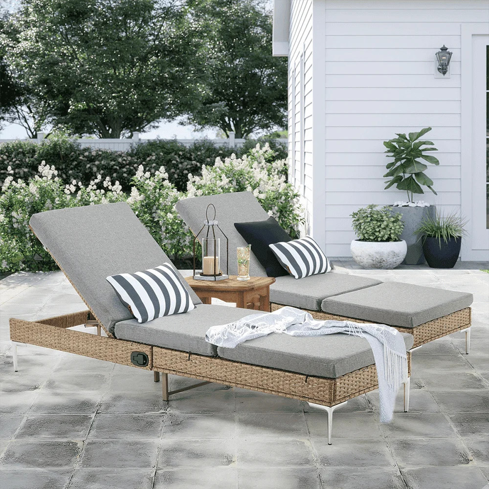 HOMREST Outdoor Chaise Lounge Chair Set of 2, Patio Wicker Lounge Chair with Adjustable Backrest,... | Walmart (US)