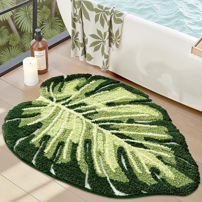 LUMI Bathroom Rug Green Leaf, Absorbent Non Slip Bath Mat, 23.5"x31.5" | Amazon (US)