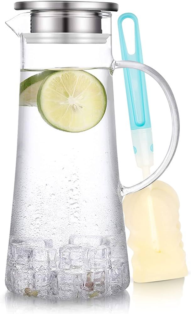 SUSTEAS 1.5 Liter 51oz Glass Pitcher with Lid, Easy Clean Heat Resistant Carafe with Handle for H... | Amazon (US)