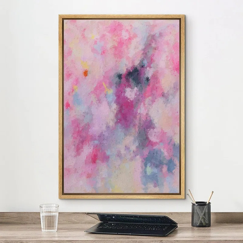 Abstract Colorful Strokes " Teal Vibrant Pink Pastel Watercolor Paint Strokes Abstract Shape Mode... | Wayfair North America
