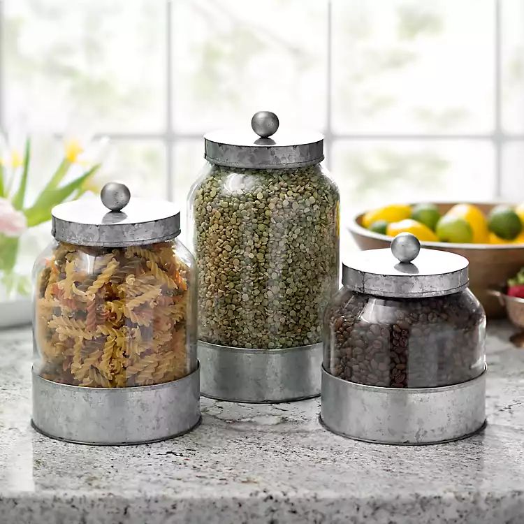 Galvanized Metal and Glass Canisters, Set of 3 | Kirkland's Home