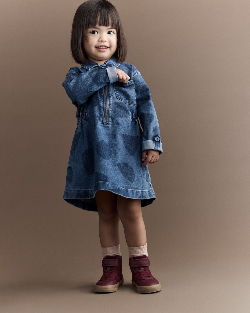 Toddler Girl Zip-Up Denim Shirt Dress with Shapes - Blue | Carter's Inc