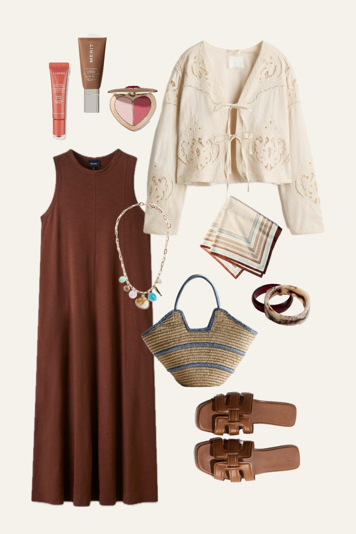 Outfit idea …
Brown Jersey Dress
Broderie Anglaise Jacket
Brown & Cream Outfit
Brown Slides
Basket
Summer Accessories 

#LTKover50style #LTKstyletip #LTKsummer