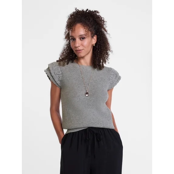 Scenario Women's Sweater with Flutter Sleeves, Lightweight, Sizes XS-XXXL | Walmart (US)