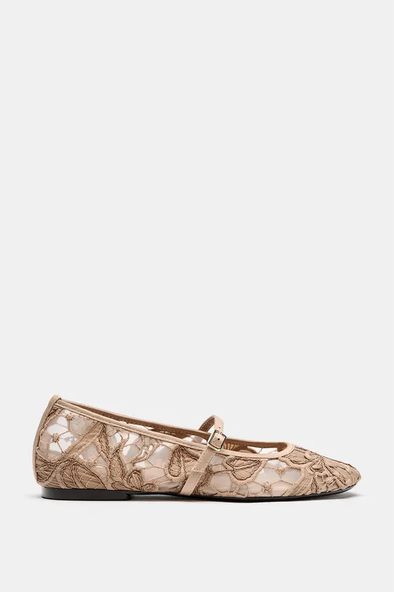 EMBROIDERED MESH BALLET FLATS | Zara DE