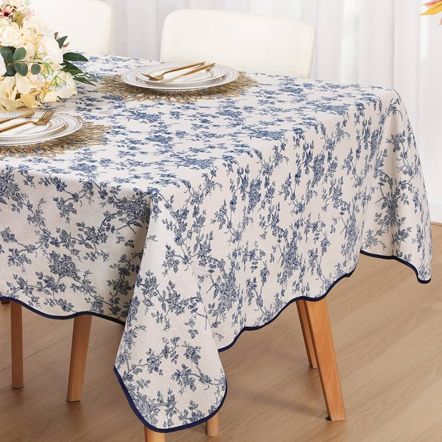 Newwiee Cotton Linen Vintage Rectangle Tablecloth Scalloped Edge Pastoral Table Cover Farmhouse W... | Amazon (US)